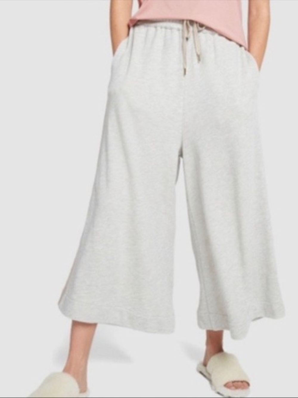 Goop G Brand Grey Wide Leg Sweatpants Cropped High Waist, Small
